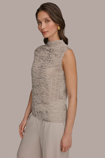 Donna Karan METALLIC RUCHED SWEATER