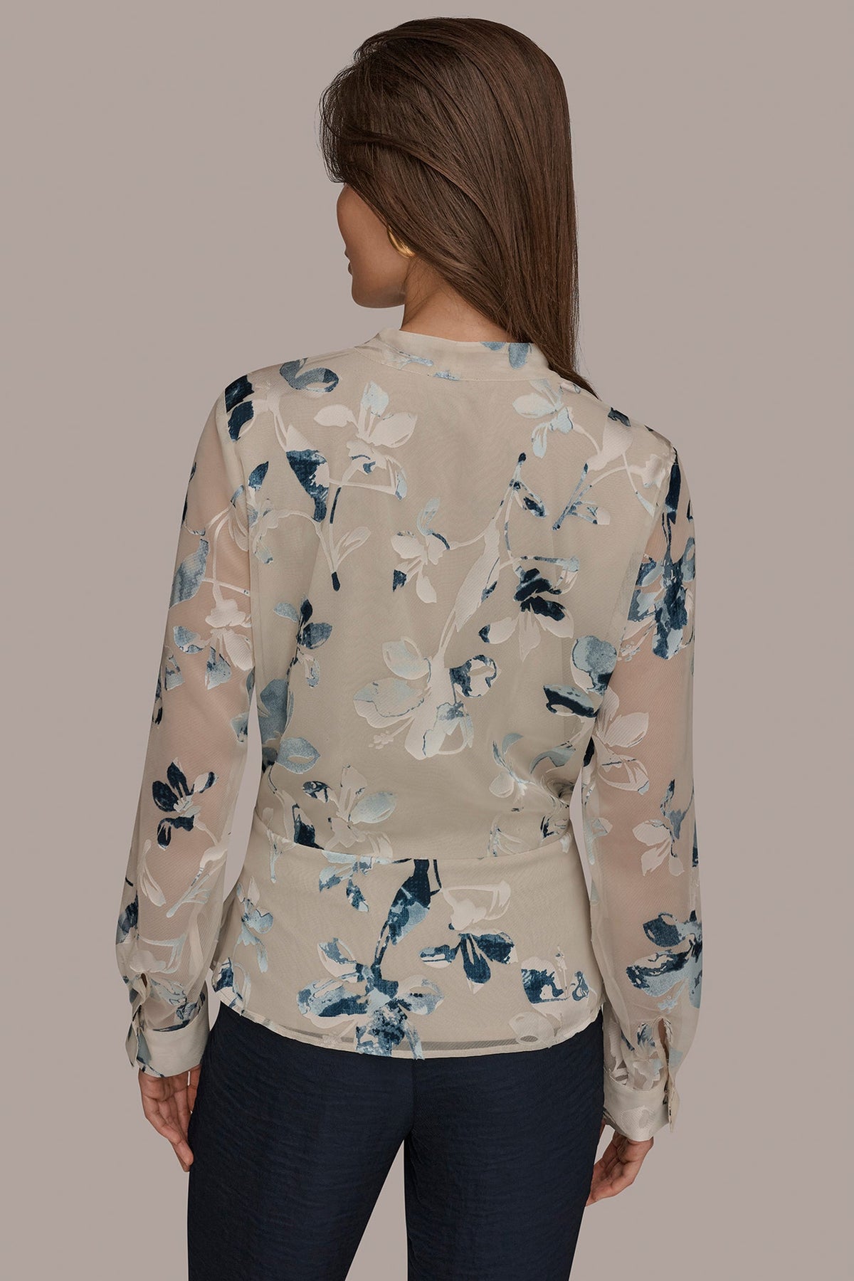 Donna Karan LONG SLEEVE BURNOUT FOIL WRAP BLOUSE