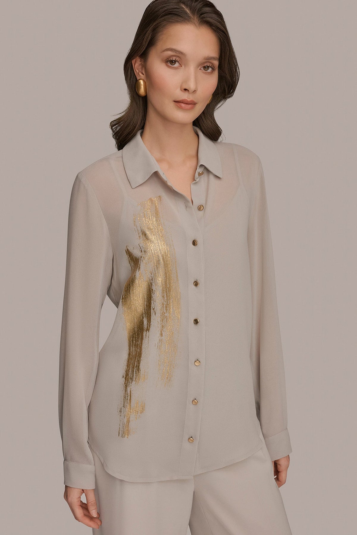 Donna Karan METALLIC BRUSHSTROKE BLOUSE