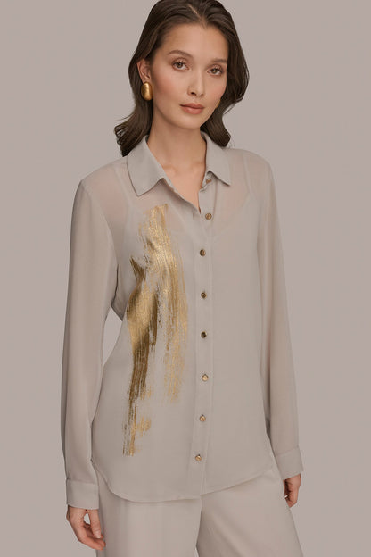 Donna Karan METALLIC BRUSHSTROKE BLOUSE