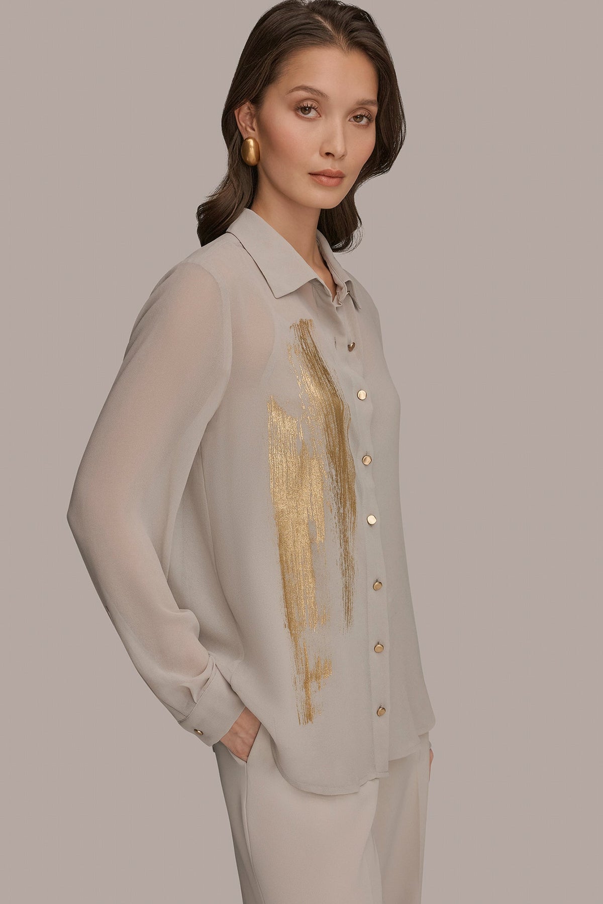 Donna Karan METALLIC BRUSHSTROKE BLOUSE