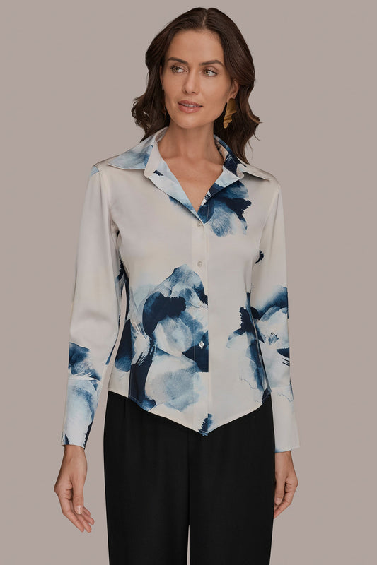 Donna Karan FLORAL HIGH-LOW BLOUSE