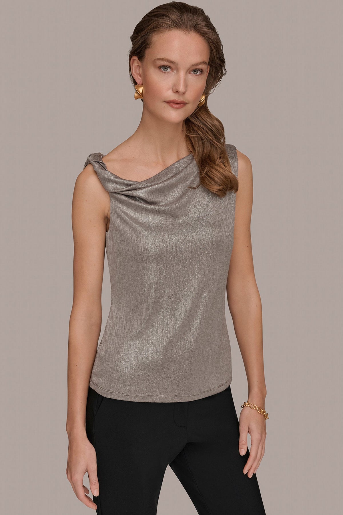Donna Karan METALLIC ONE-SHOULDER TOP