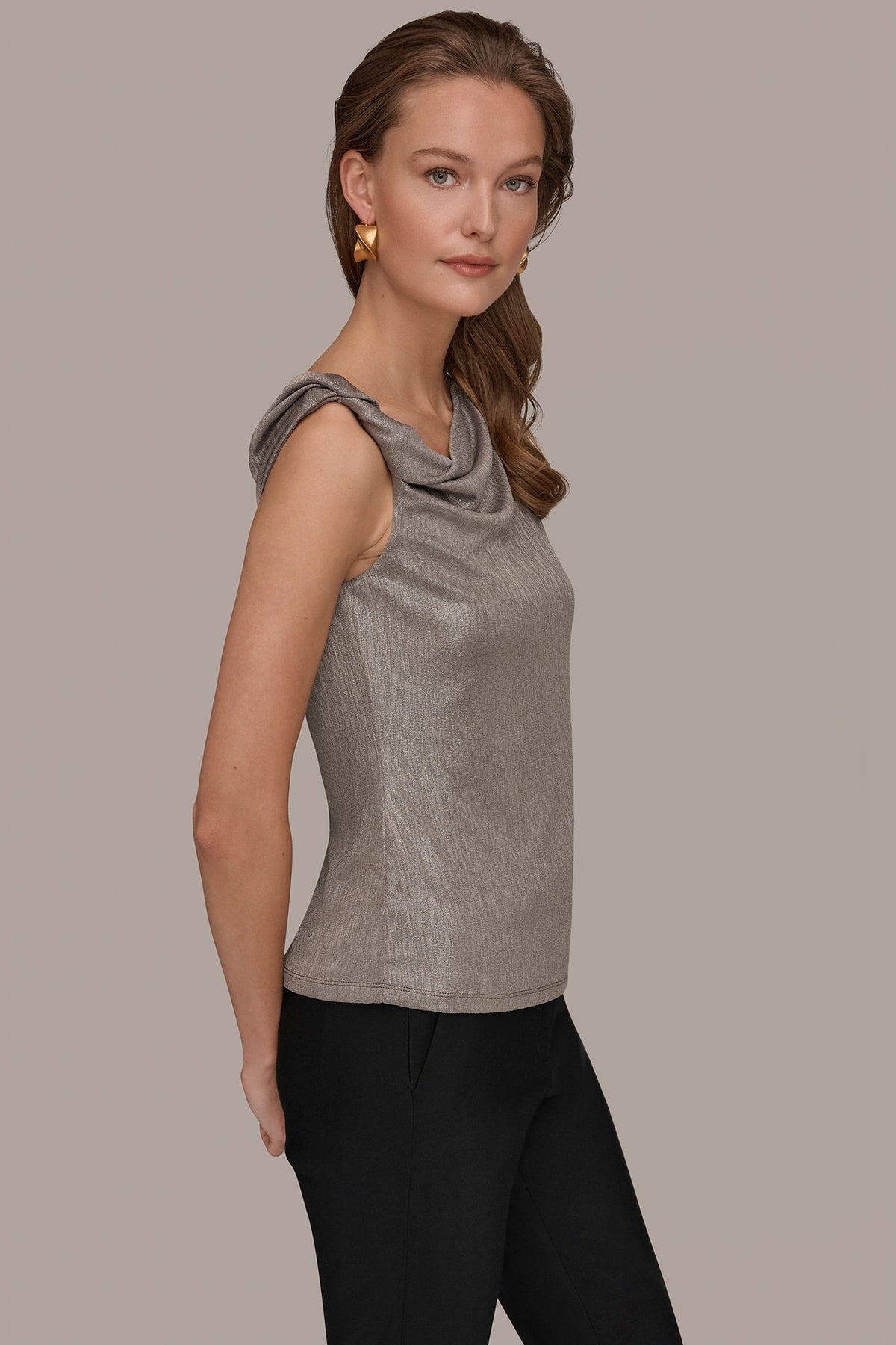 Donna Karan METALLIC ONE-SHOULDER TOP