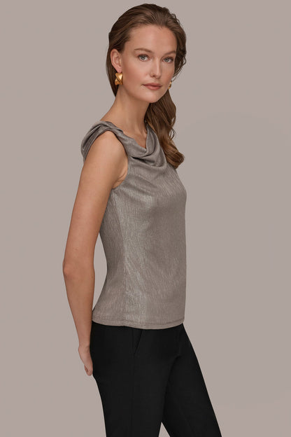 Donna Karan METALLIC ONE-SHOULDER TOP