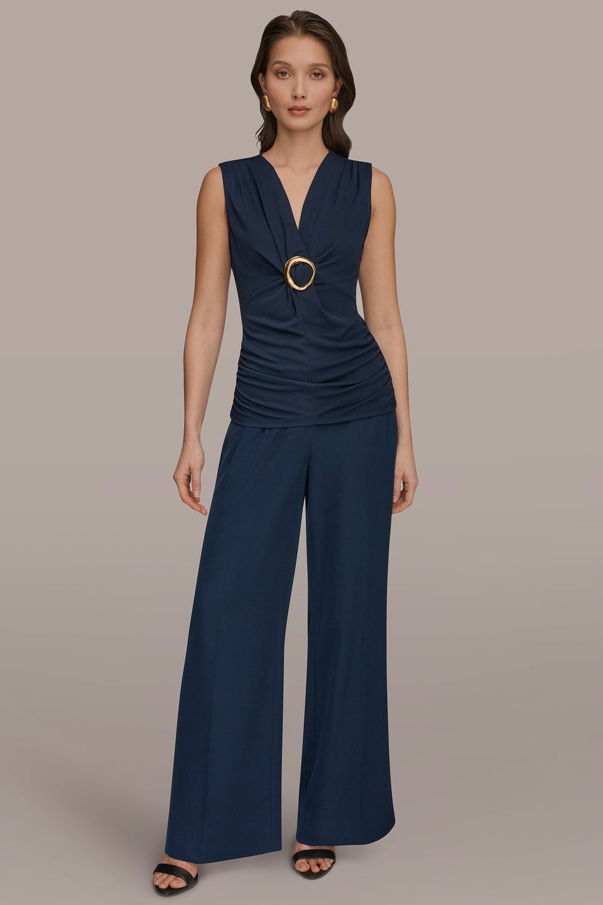 Donna Karan DEEP V-NECK BUCKLE BLOUSE