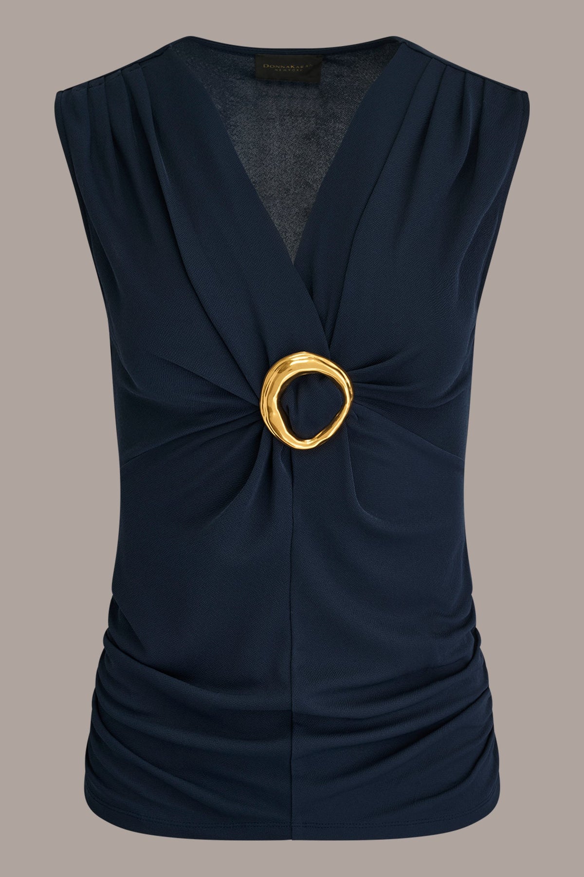 Donna Karan DEEP V-NECK BUCKLE BLOUSE