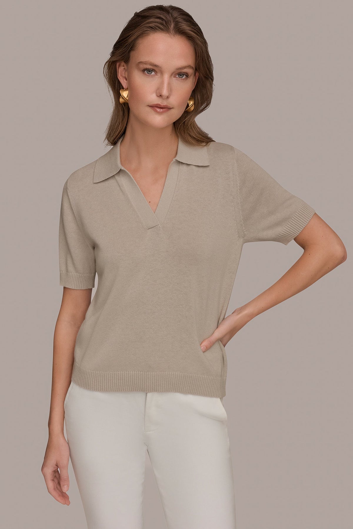 Donna Karan COTTON AND CASHMERE POLO SWEATER