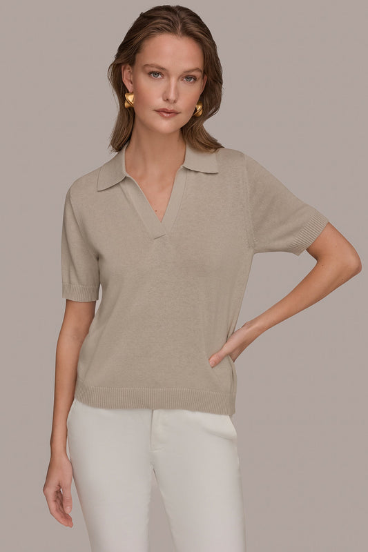 Donna Karan COTTON AND CASHMERE POLO SWEATER