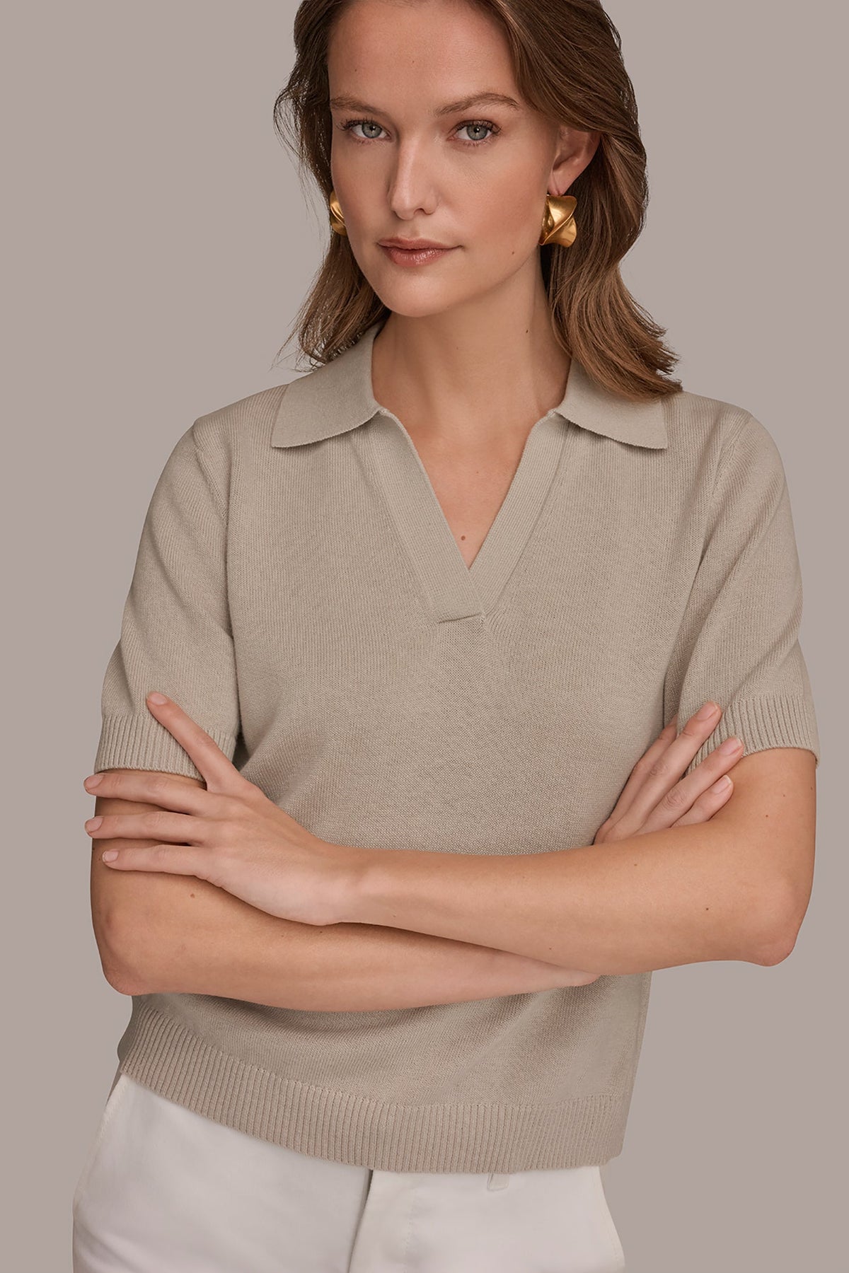 Donna Karan COTTON AND CASHMERE POLO SWEATER