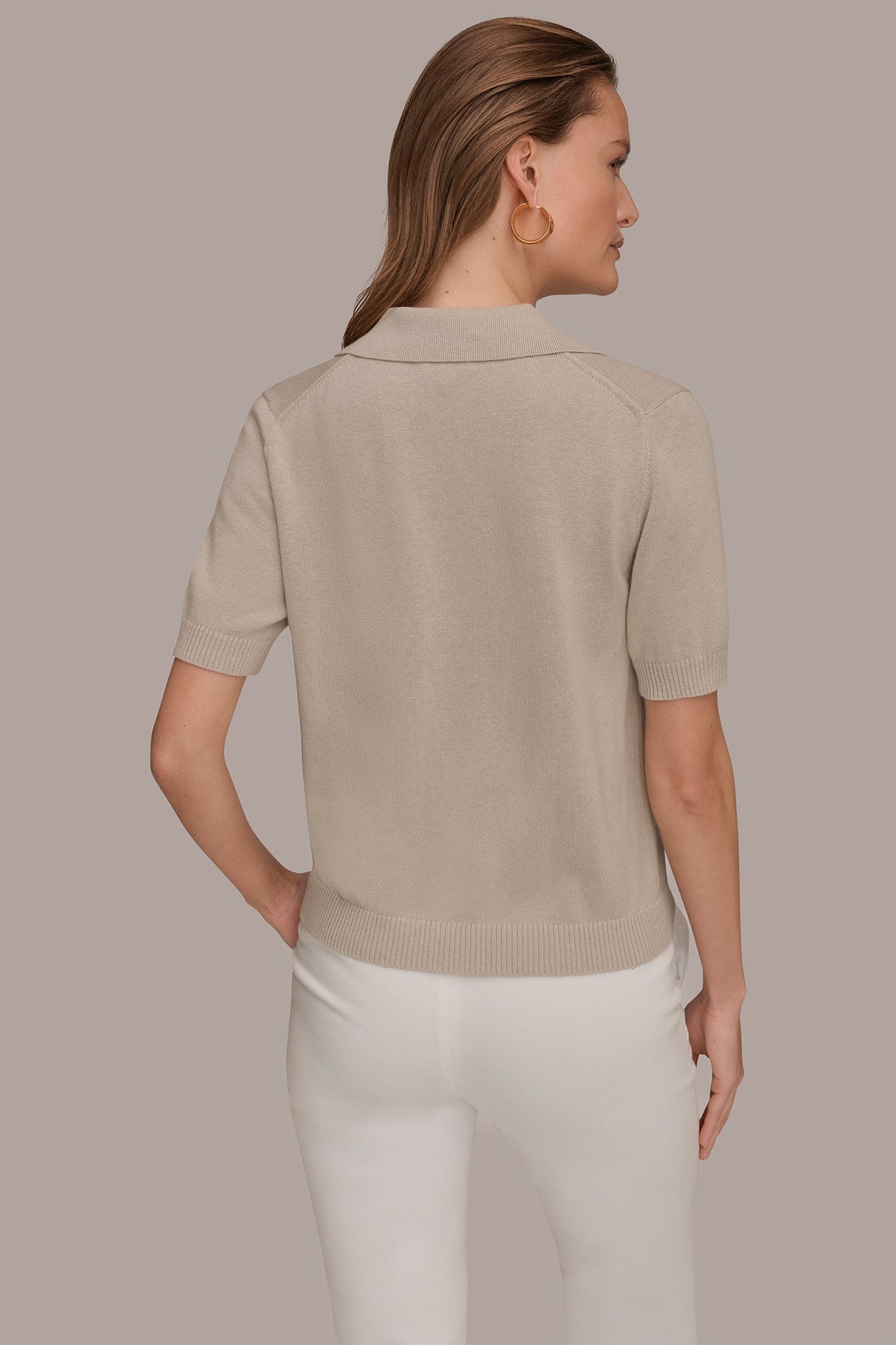 Donna Karan COTTON AND CASHMERE POLO SWEATER