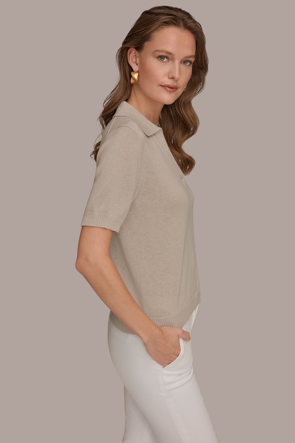 Donna Karan COTTON AND CASHMERE POLO SWEATER