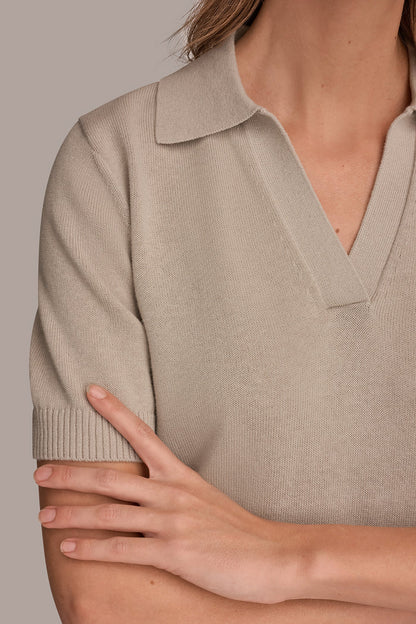 Donna Karan COTTON AND CASHMERE POLO SWEATER