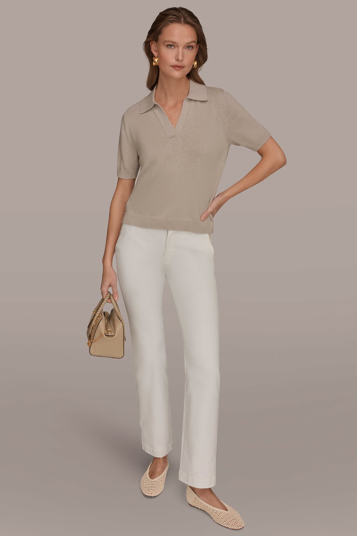Donna Karan COTTON AND CASHMERE POLO SWEATER