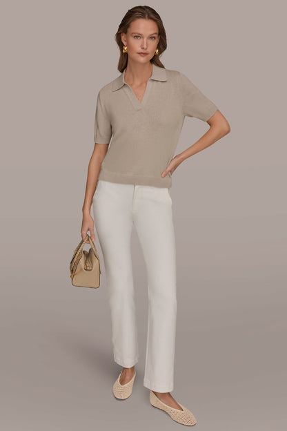 Donna Karan COTTON AND CASHMERE POLO SWEATER