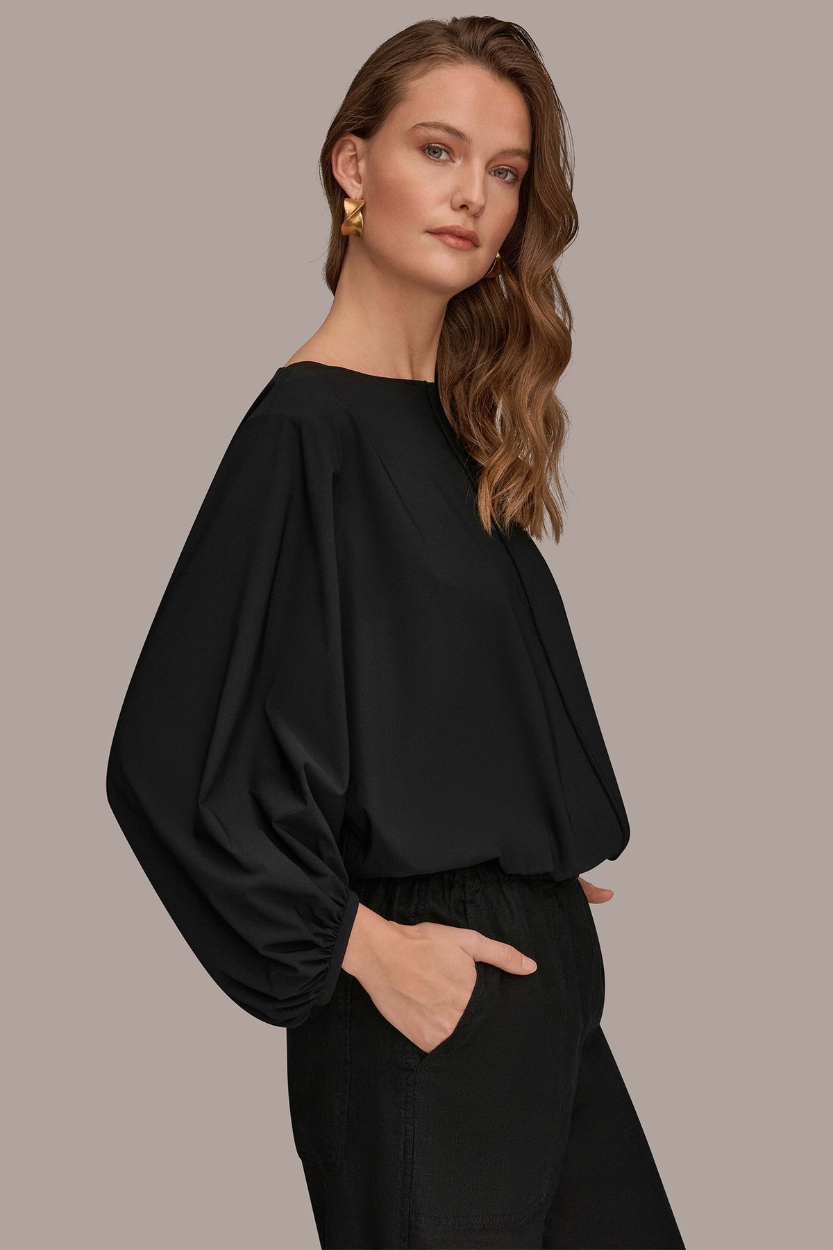 Donna Karan THE MODERN TRAVEL BALLOON SLEEVE BLOUSE