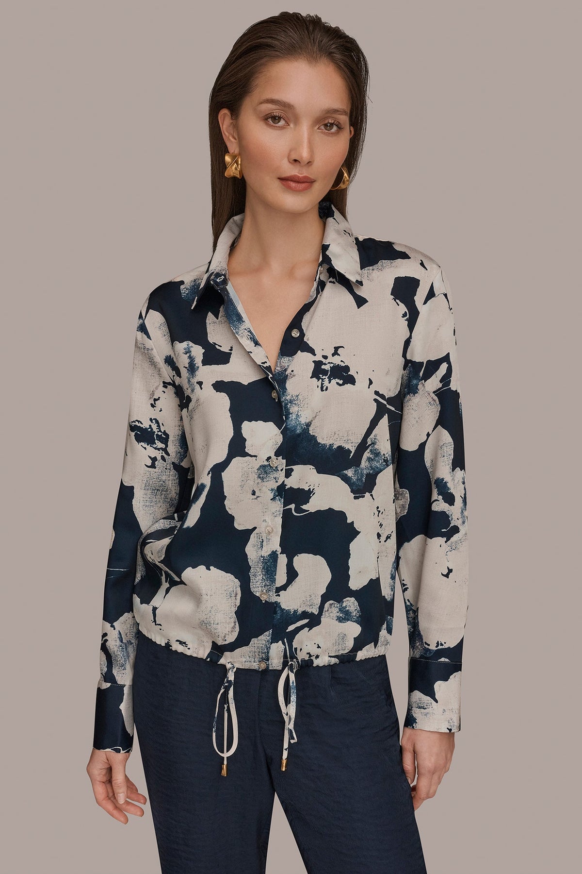 Donna Karan DRAWSTRING HEM BLOUSE