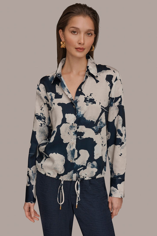 Donna Karan DRAWSTRING HEM BLOUSE
