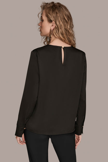 Donna Karan LONG SLEEVE RING V-NECK BLOUSE