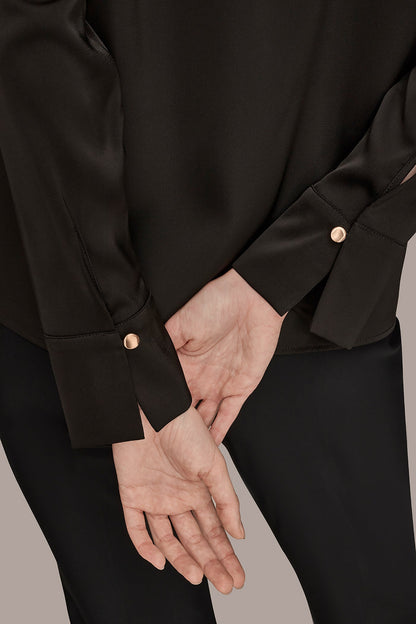 Donna Karan LONG SLEEVE RING V-NECK BLOUSE