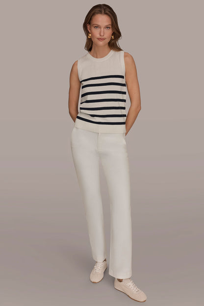 Donna Karan COTTON AND CASHMERE SLEEVELESS STRIPED SWEATER