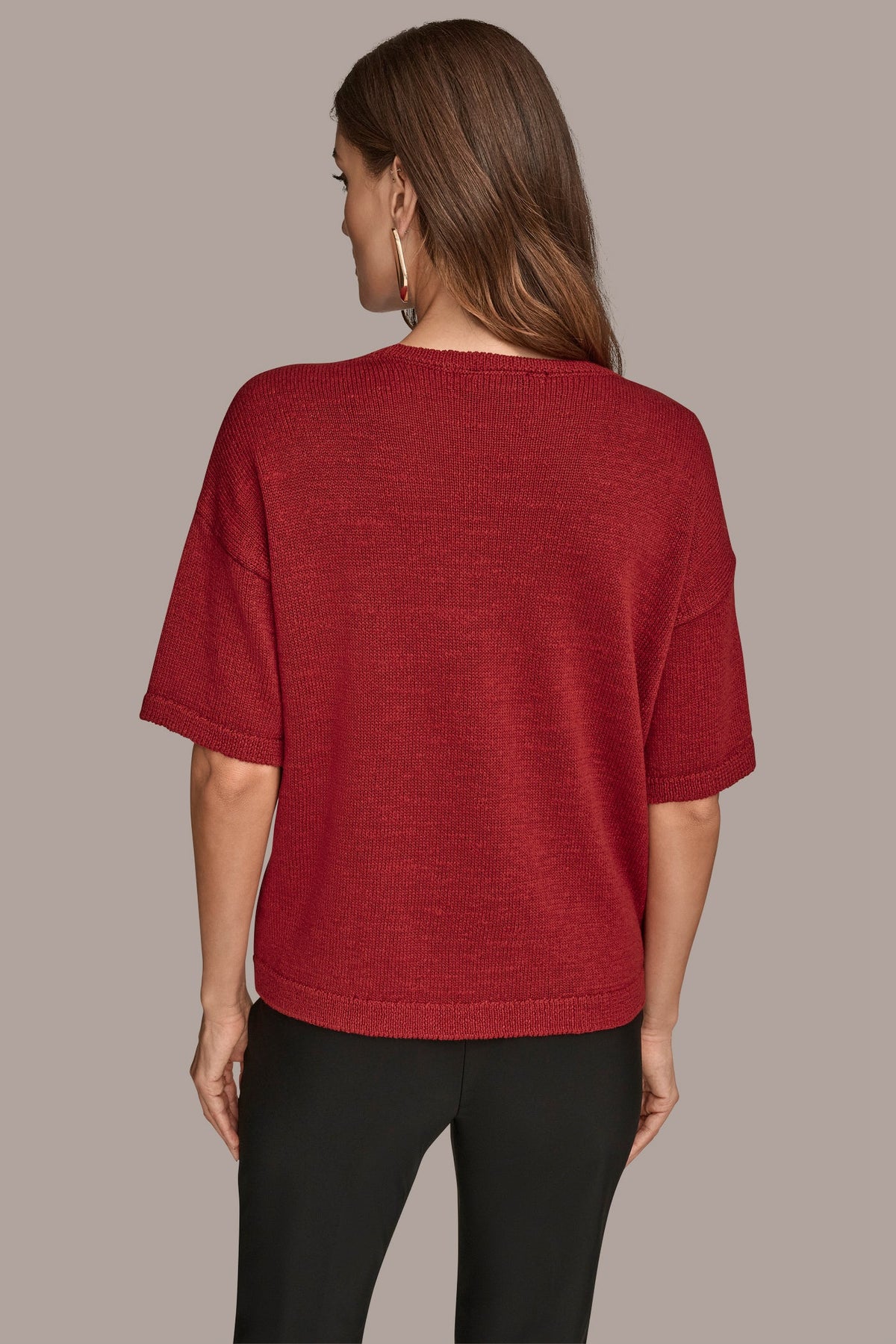 Donna Karan ELBOW-SLEEVE SEQUIN SWEATER