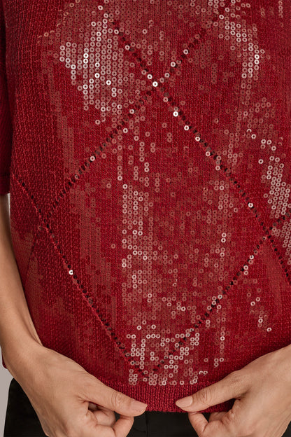 Donna Karan ELBOW-SLEEVE SEQUIN SWEATER