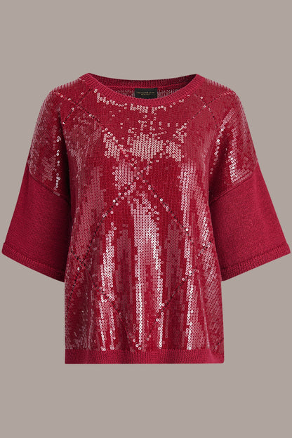 Donna Karan ELBOW-SLEEVE SEQUIN SWEATER