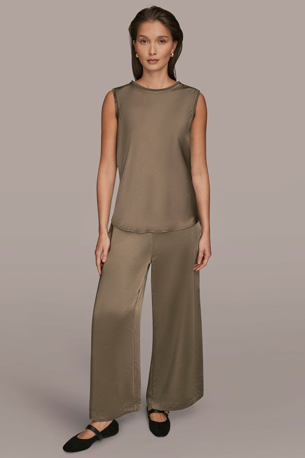 Donna Karan SATIN FRINGE-TRIMMED SLEEVELESS BLOUSE