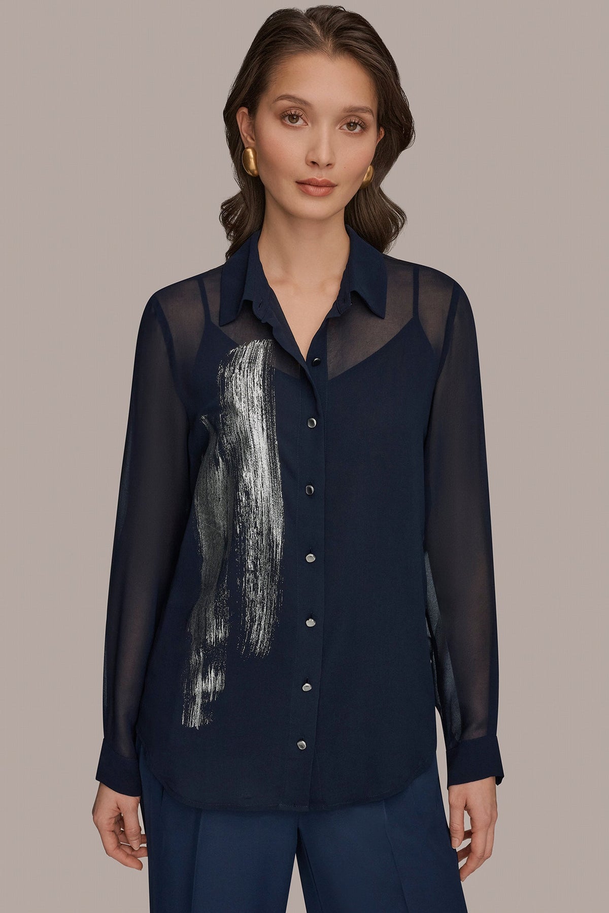 Donna Karan METALLIC BRUSHSTROKE BLOUSE