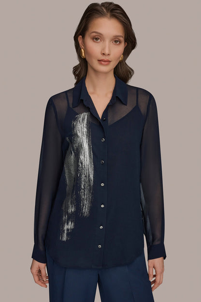 Donna Karan METALLIC BRUSHSTROKE BLOUSE