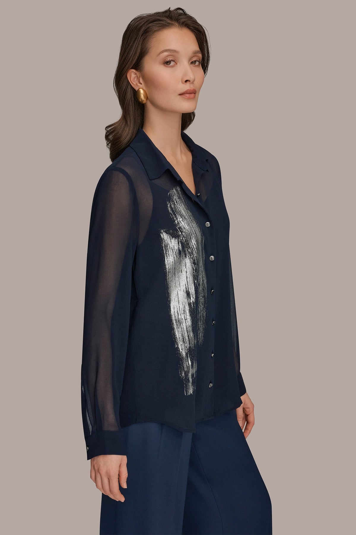 Donna Karan METALLIC BRUSHSTROKE BLOUSE