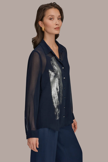 Donna Karan METALLIC BRUSHSTROKE BLOUSE