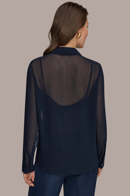Donna Karan METALLIC BRUSHSTROKE BLOUSE