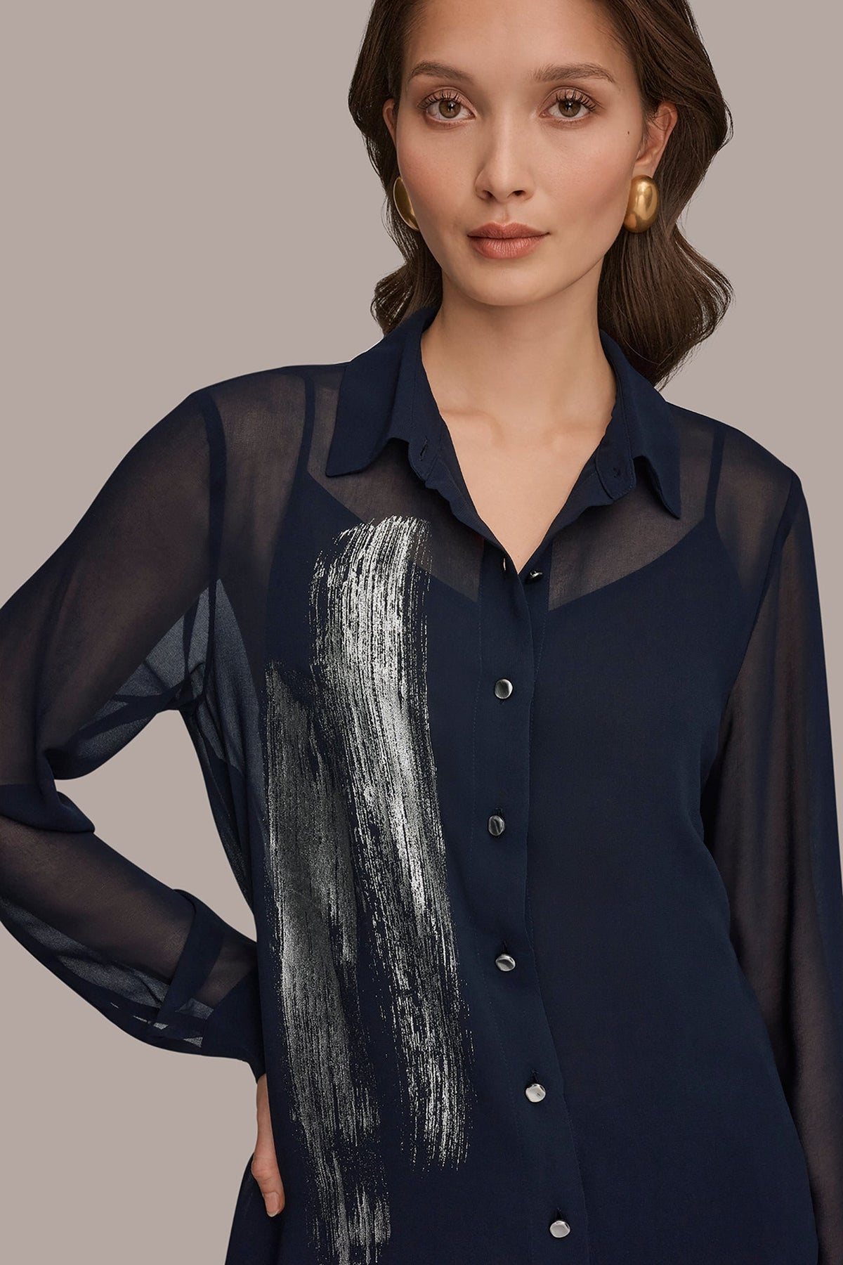 Donna Karan METALLIC BRUSHSTROKE BLOUSE