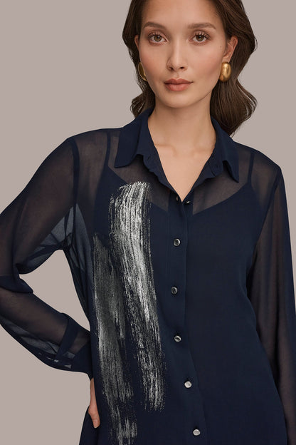 Donna Karan METALLIC BRUSHSTROKE BLOUSE