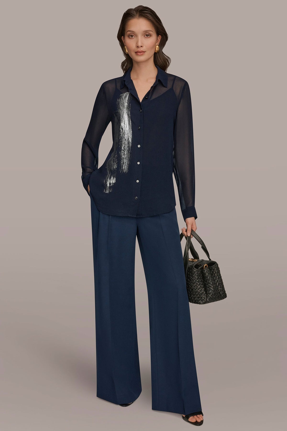 Donna Karan METALLIC BRUSHSTROKE BLOUSE