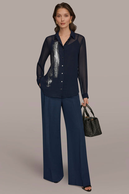Donna Karan METALLIC BRUSHSTROKE BLOUSE