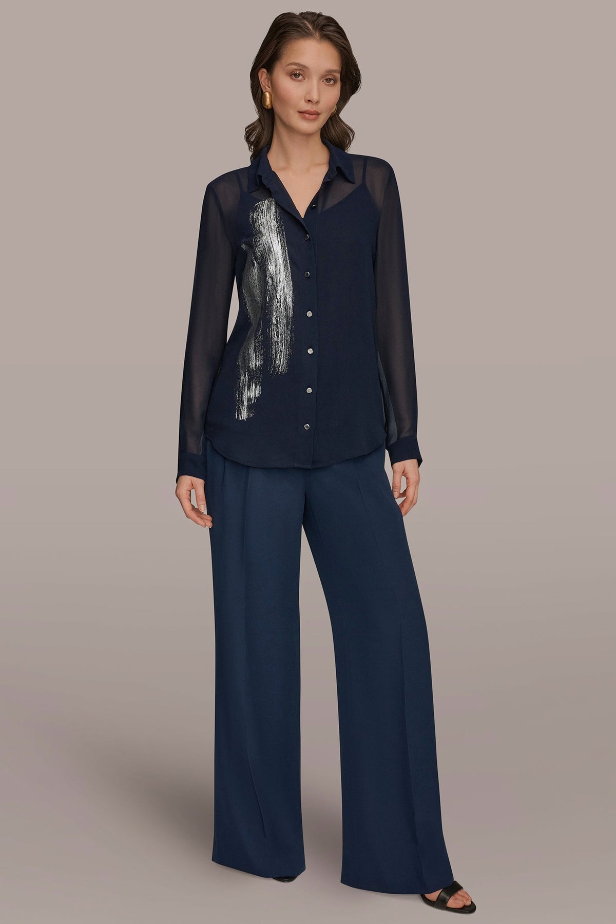 Donna Karan METALLIC BRUSHSTROKE BLOUSE