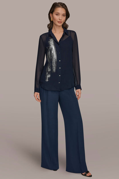 Donna Karan METALLIC BRUSHSTROKE BLOUSE