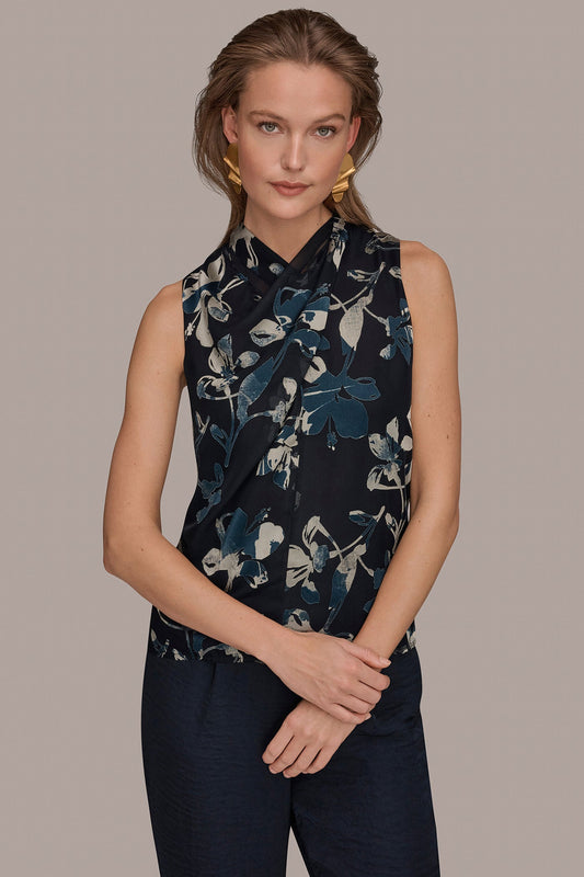 Donna Karan FLORAL CRISSCROSS TOP