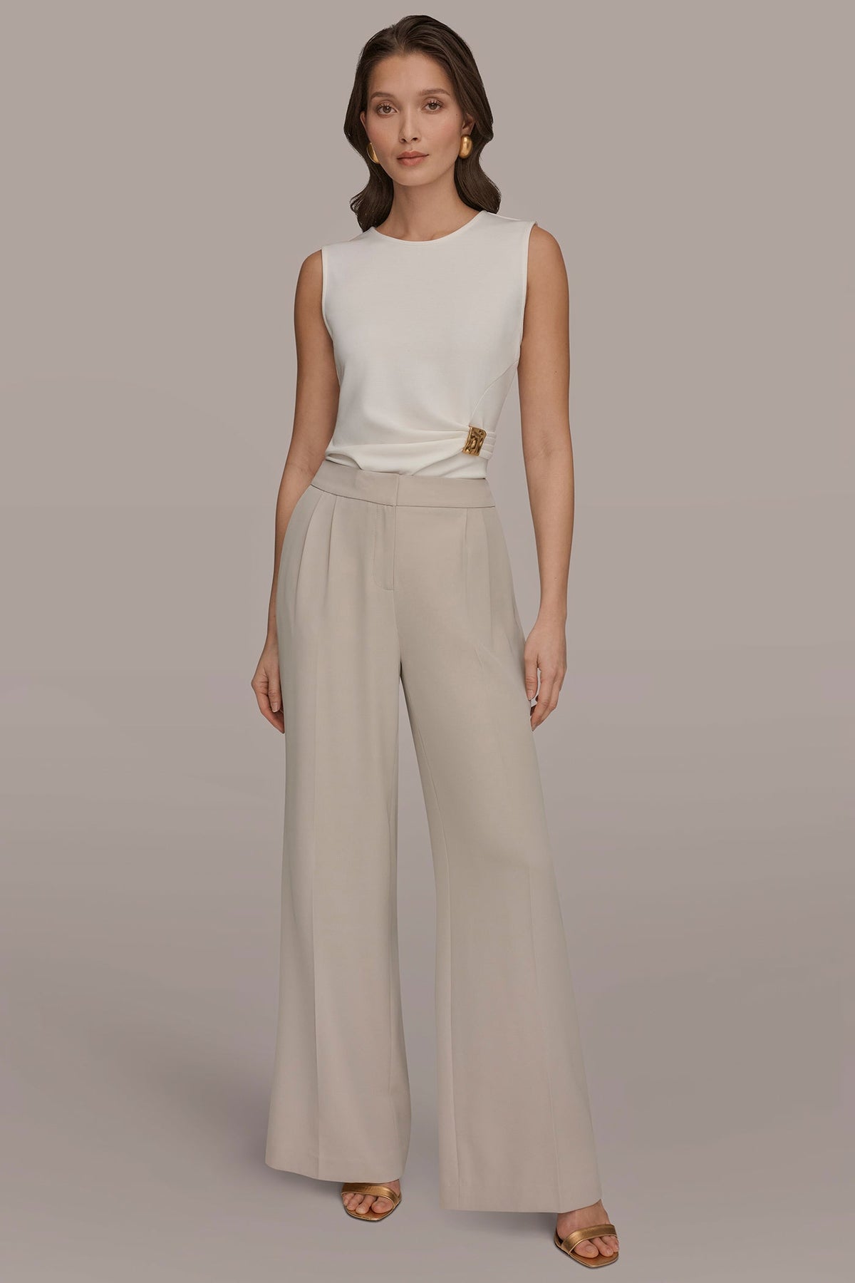 Donna Karan MID-RISE PLEATED WIDE-LEG SUIT PANT