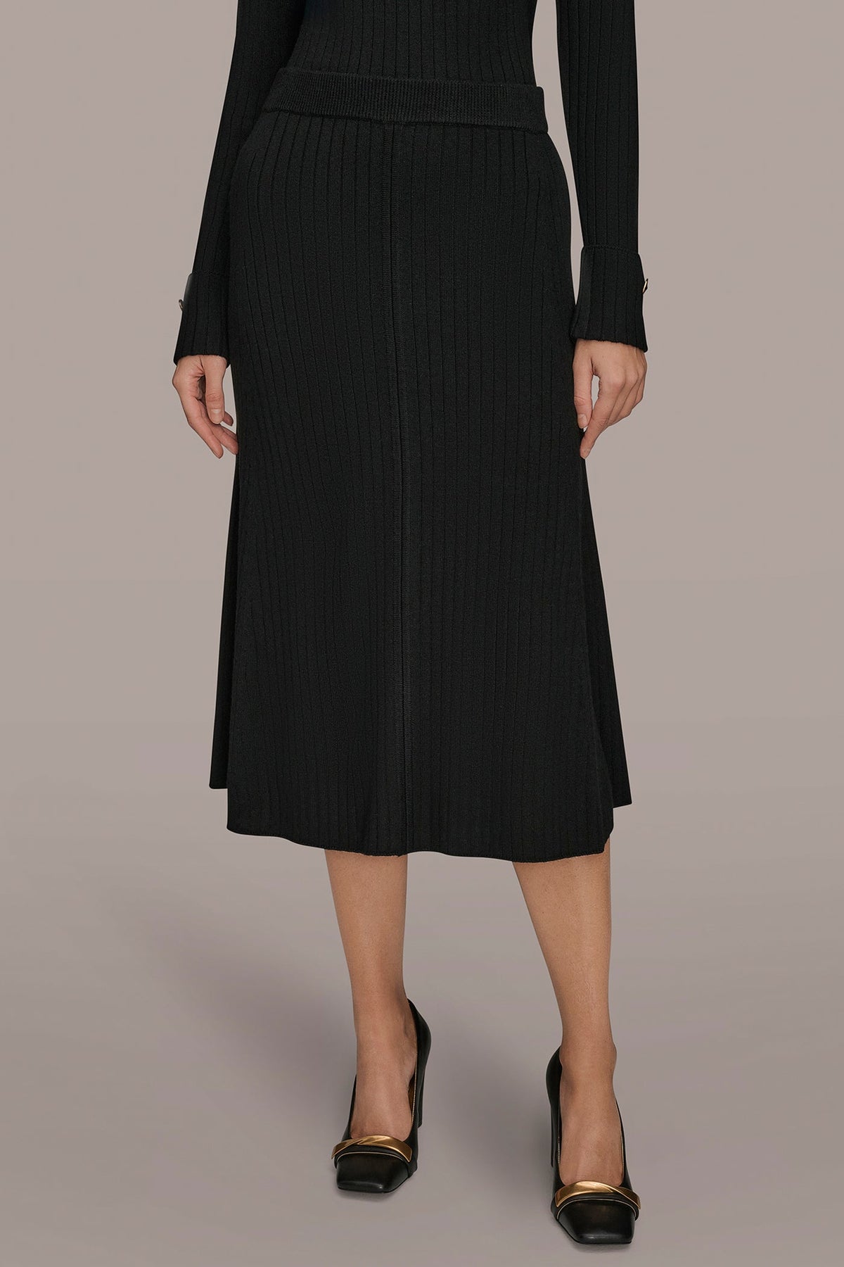 Donna Karan RIBBED SWEATER MIDI A-LINE SKIRT