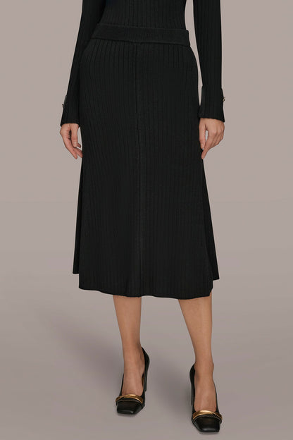 Donna Karan RIBBED SWEATER MIDI A-LINE SKIRT