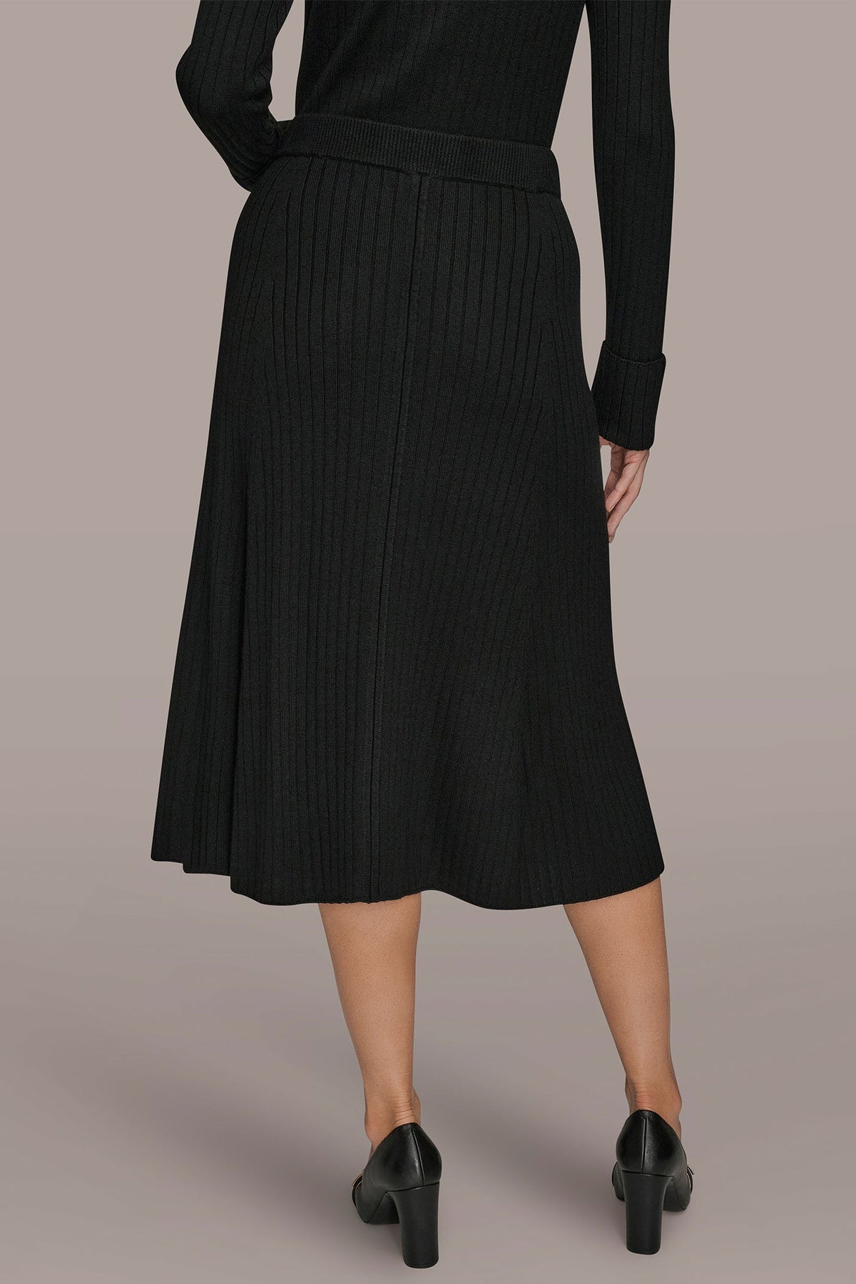 Donna Karan RIBBED SWEATER MIDI A-LINE SKIRT