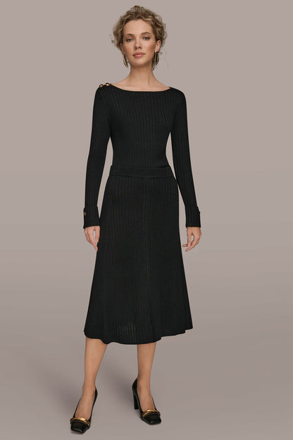 Donna Karan RIBBED SWEATER MIDI A-LINE SKIRT