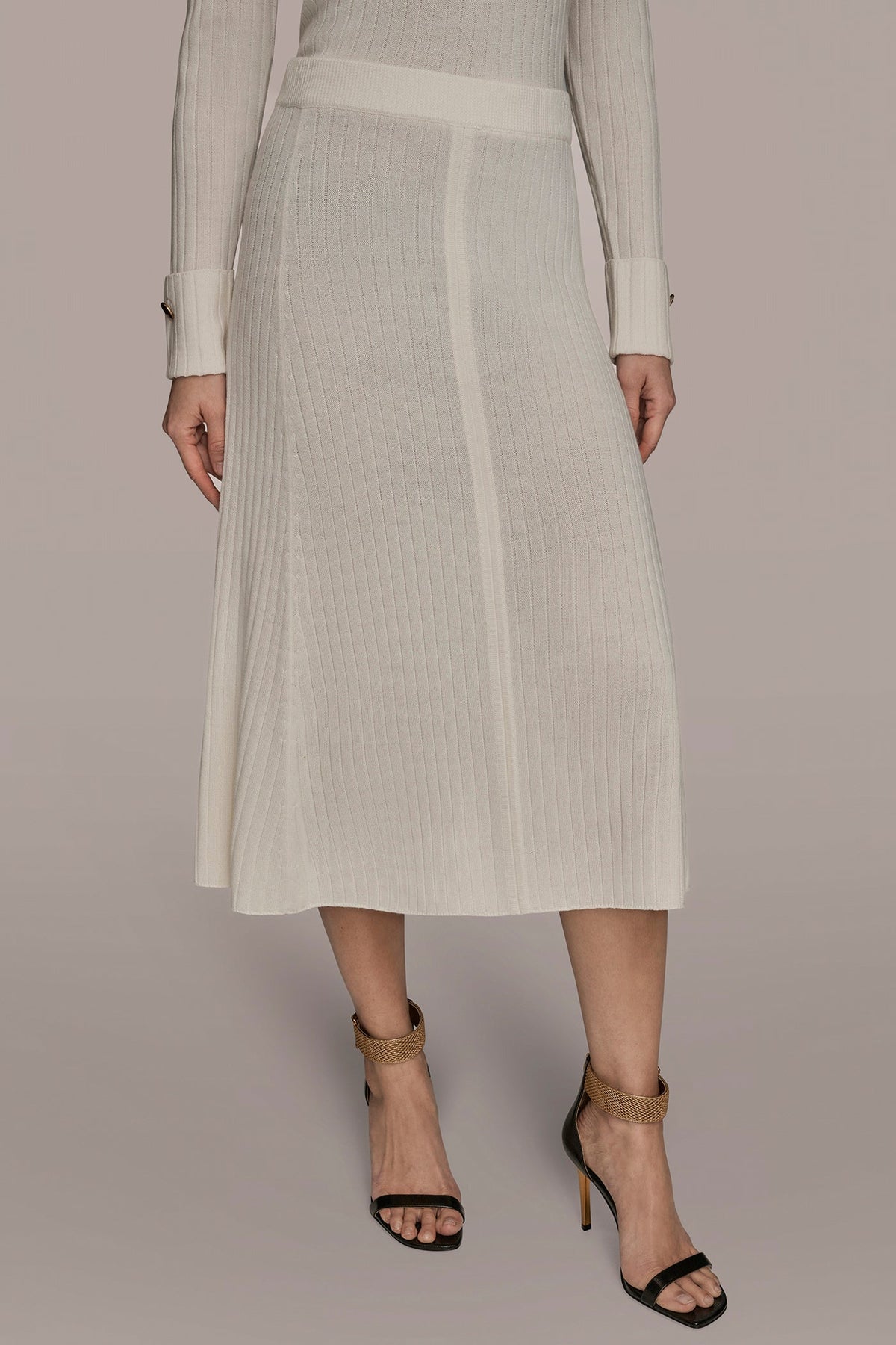 Donna Karan SEAMED MIDI A-LINE SWEATER SKIRT