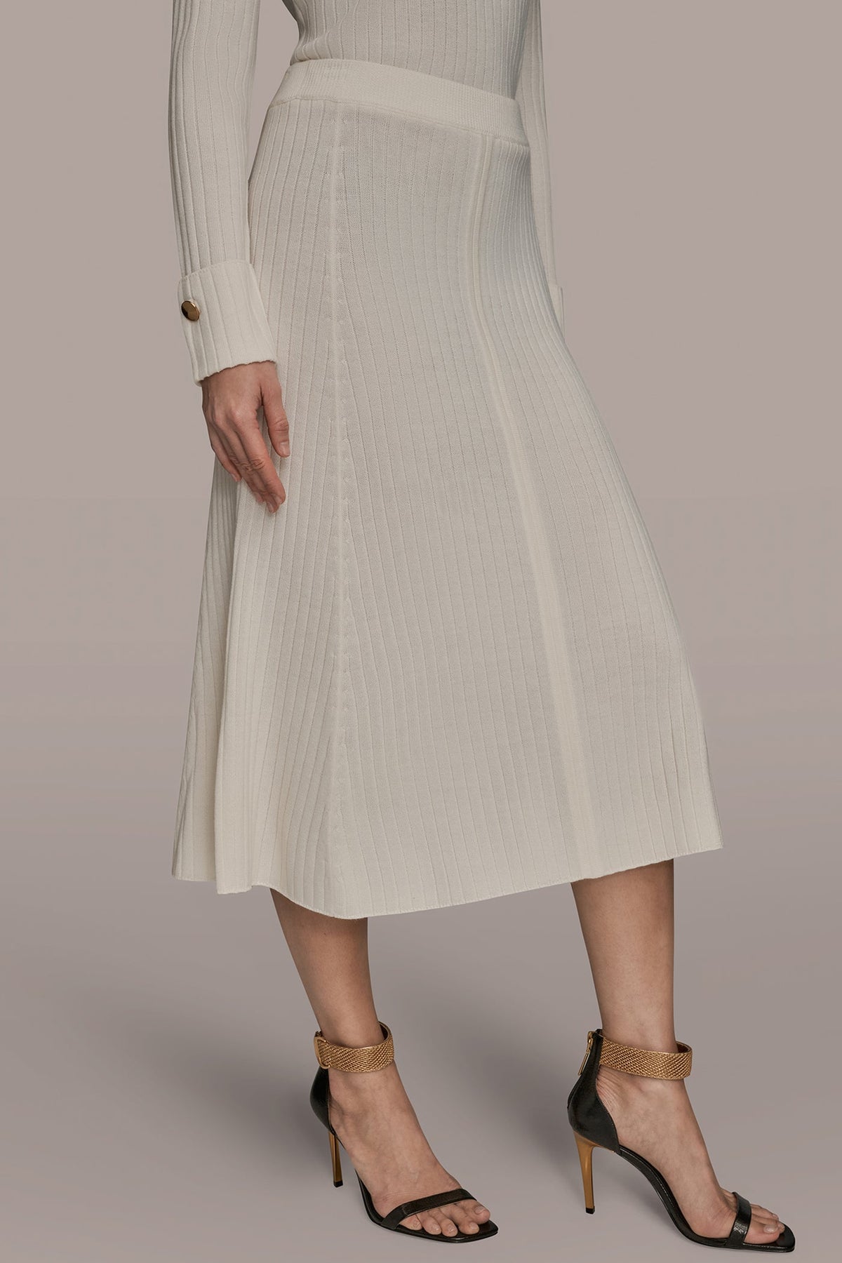 Donna Karan SEAMED MIDI A-LINE SWEATER SKIRT