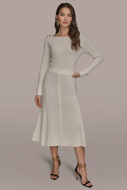 Donna Karan SEAMED MIDI A-LINE SWEATER SKIRT