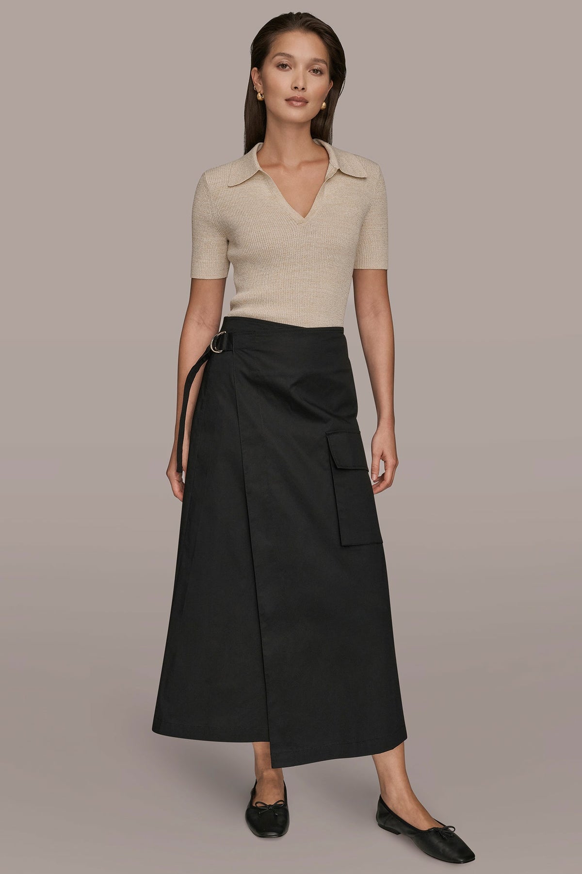 Donna Karan ASYMMETRIC MIDI WRAP CARGO SKIRT